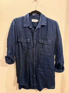 ONIA Blue 100% linen Collared Shirt